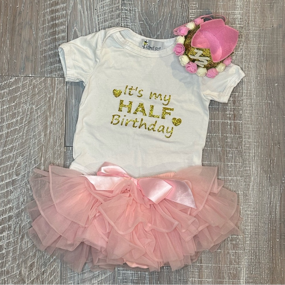 Kids "It's My Half Birthday" Pink Tutu Set